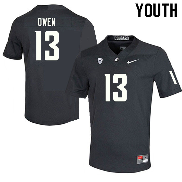 Youth #13 Drake Owen Washington State Cougars College Football Jerseys Sale-Charcoal